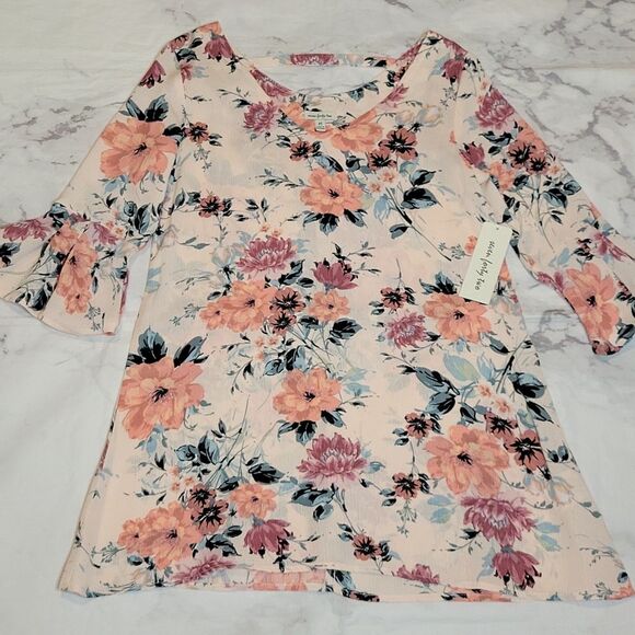Seven Forty Two Peachy Pink Floral Tunic - Picture 1 of 5
